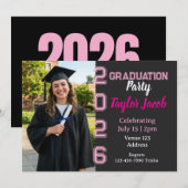 Black Background Year Picture Graduation 招待状 (正面/裏面)