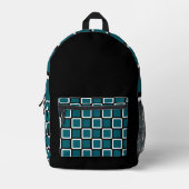 Black Backpack with Dark Teal & White Squares プリントバックパック (正面)