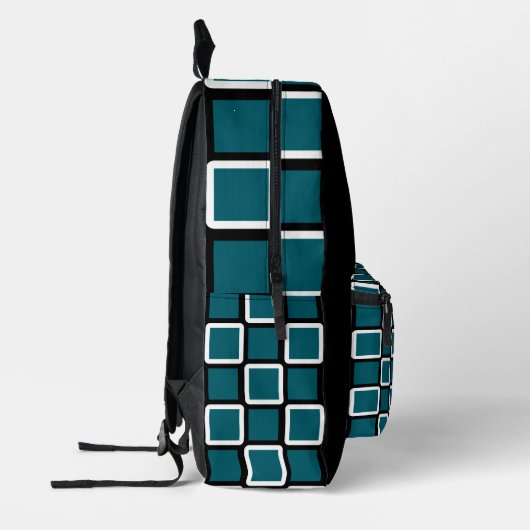 Black Backpack with Dark Teal & White Squares プリントバックパック (左)