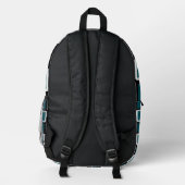 Black Backpack with Dark Teal & White Squares プリントバックパック (裏面)