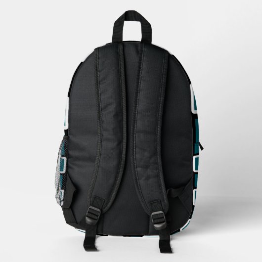 Black Backpack with Dark Teal & White Squares プリントバックパック (裏面)