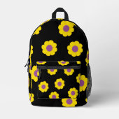 Black Backpack With Yellow & Purple Flowers  プリントバックパック (正面)