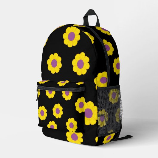 Black Backpack With Yellow & Purple Flowers  プリントバックパック (裏面右端)