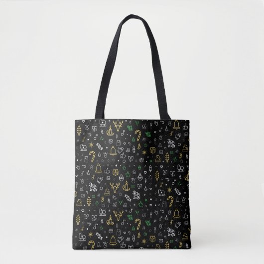 Black bag with Christmas illustration pattern トートバッグ (正面)