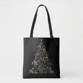 Black bag with Christmas illustration Tree トートバッグ (正面)