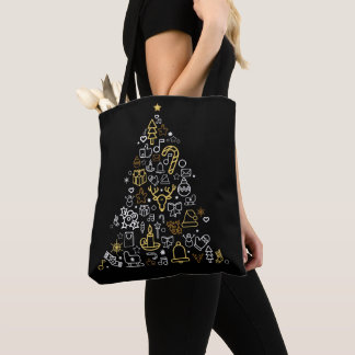 Black bag with Christmas illustration Tree トートバッグ