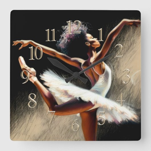 Black Ballerina Dancer Pastel Drawing スクエア壁時計 (正面)