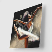 Black Ballerina Dancer Pastel Drawing スクエア壁時計 (傾斜)