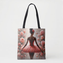 Black Ballerina in Red Tutu with Roses Afrocentric トートバッグ