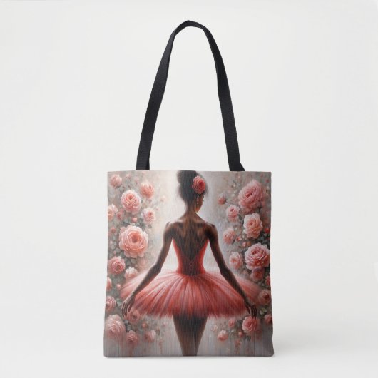 Black Ballerina in Red Tutu with Roses Afrocentric トートバッグ (正面)