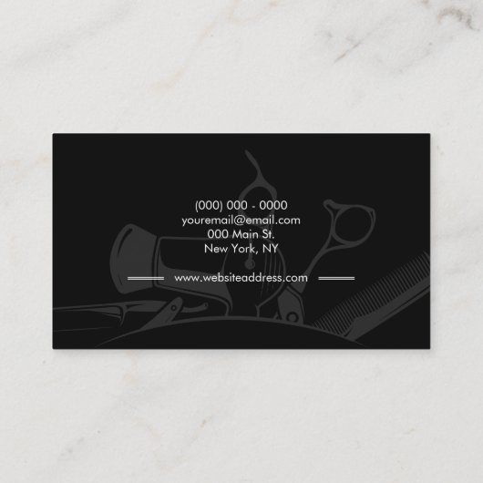Black Barber Shop Tools Haircut Salon Logo Design 名刺 (裏面)