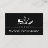 Black Barber Shop Tools Haircut Salon Logo Design 名刺 (正面)