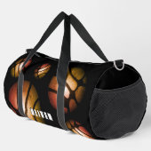 Black Basketball Ball Metallic Pattern Sports Name ダッフルバッグ (右コーナー)