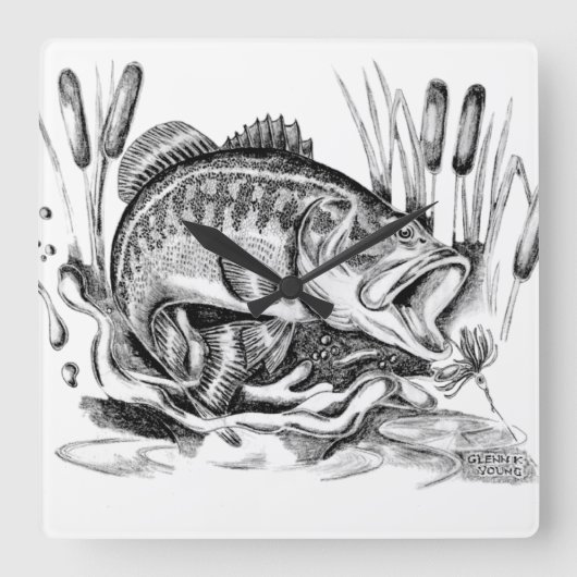 Black bass スクエア壁時計 (正面)