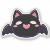 Black Bat Cat - Kawaii Flying Kitten シール (正面)