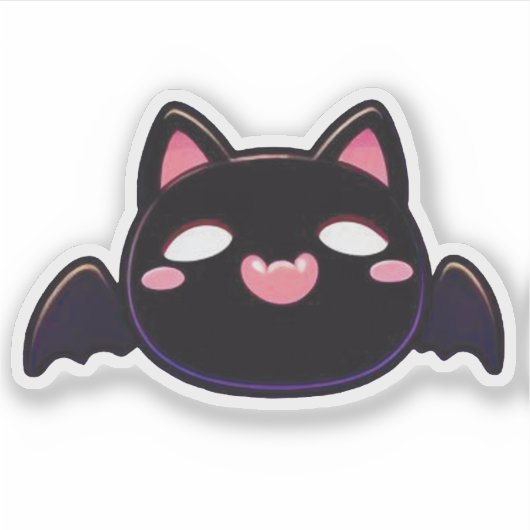 Black Bat Cat - Kawaii Flying Kitten シール (正面)