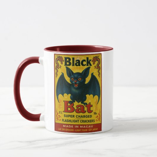 Black Bat Firecracker Vintage Mug マグカップ (左)