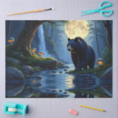 Black Bear at the stream under moonlight 薄葉紙 (クラフト)
