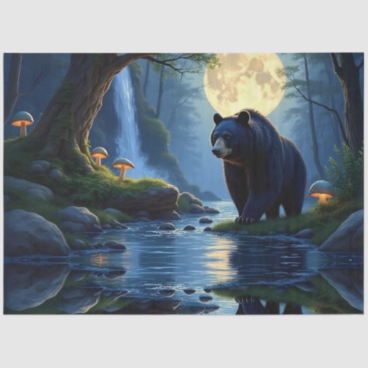 Black Bear at the stream under moonlight 薄葉紙 (正面)