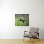 Black Bear Cub playing on Tree Limb タペストリー (インサイチュ(横))