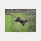 Black Bear Cub playing on Tree Limb フリースブランケット (正面(横))