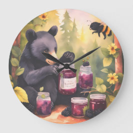 Black Bear gathering blackberry jam ラージ壁時計
