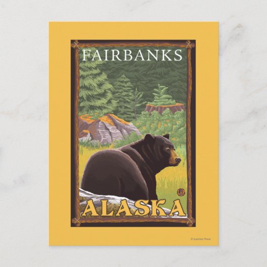 Black Bear in Forest – アラスカ，フェアバンクス ポストカード (正面)