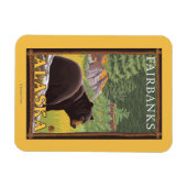 Black Bear in Forest – アラスカ,フェアバンクス マグネット (横)