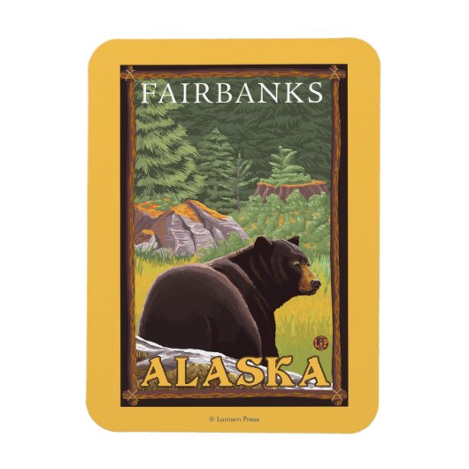 Black Bear in Forest – アラスカ,フェアバンクス マグネット (縦)
