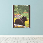 Black Bear in Forest – ワシントン山ベイカー キャンバスプリント (インサイチュ (ウッドフロア))
