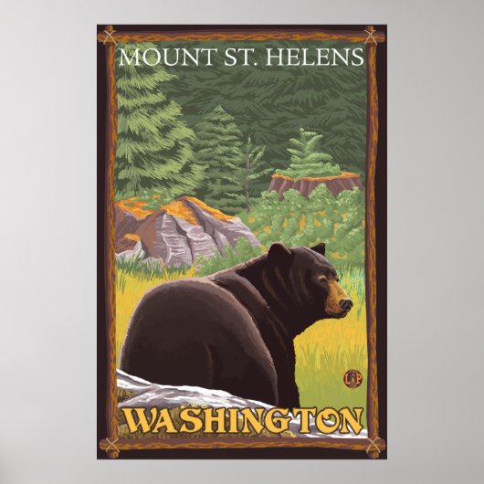 Black Bear in Forest - Mount St. Helens, WA ポスター (正面)