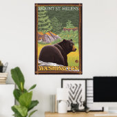 Black Bear in Forest - Mount St. Helens, WA ポスター (ホームオフィス)