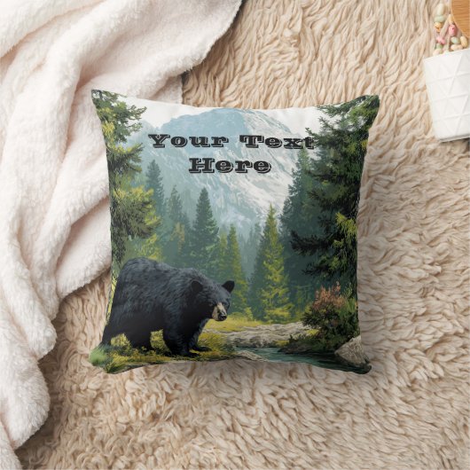 Black Bear Nature Pillow クッション (ブランケット)