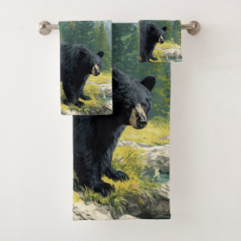 Black Bear Nature Towel Set Personalize It  バスタオルセット