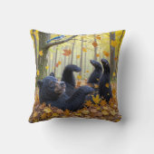 Black Bear Rolling In Autumn Leaves クッション (裏面)