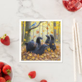 Black Bear Rolling In Autumn Leaves スタンダードカクテルナプキン (インサイチュ)