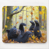 Black Bear Rolling In Autumn Leaves マウスパッド (正面)