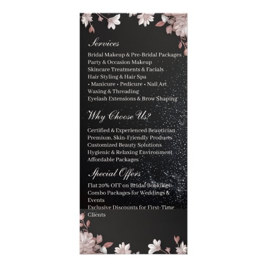 Black Beautician Promotion Services ピンクフラワー ラックカード (裏面)