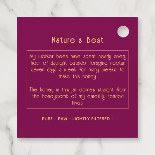 Black Bee Honey Label Metallic Gold Text  フェイバータグ (裏面)