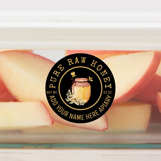 Black Bee Honey Label Metallic Gold Text  ラベル (貼付)