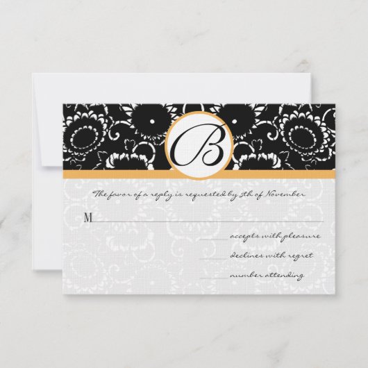 Black Beesax Sunflowers 結婚's Response Card 出欠カード (正面)