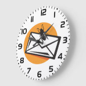Black Beetle Insect on Envelope ラージ壁時計 (傾斜)