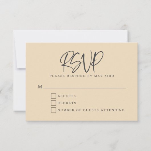 Black Beige Modern Script Lettering Wedding 出欠カード (正面)