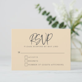 Black Beige Modern Script Lettering Wedding 出欠カード