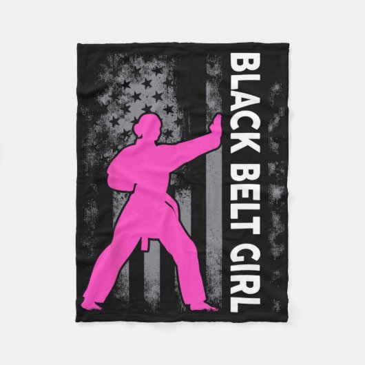 Black Belt Girl Karate Jiu Jitsu Taekwondo Martial フリースブランケット (正面)