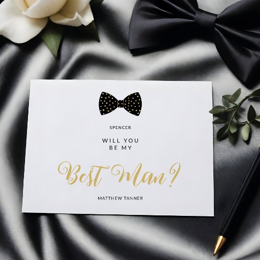 Black Best Man Vintage Bow Wedding Proposal ポストカード