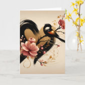 Black Bird and Cherry Blossom Heart カード (黄色い花)