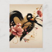 Black Bird and Cherry Blossom Heart