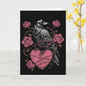 Black Bird F-caw-f Funny Valentines Day  カード (黄色い花)