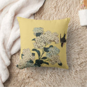 BLACK BIRD FLIES AMONG FLOWERS YELLOW クッション (ブランケット)